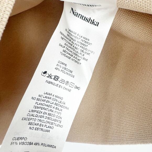 Nanushka Ribbed Knit Front Cut-Out Cropped Fah Top Long Sleeve Beige Size S NWT - Picture 9 of 12